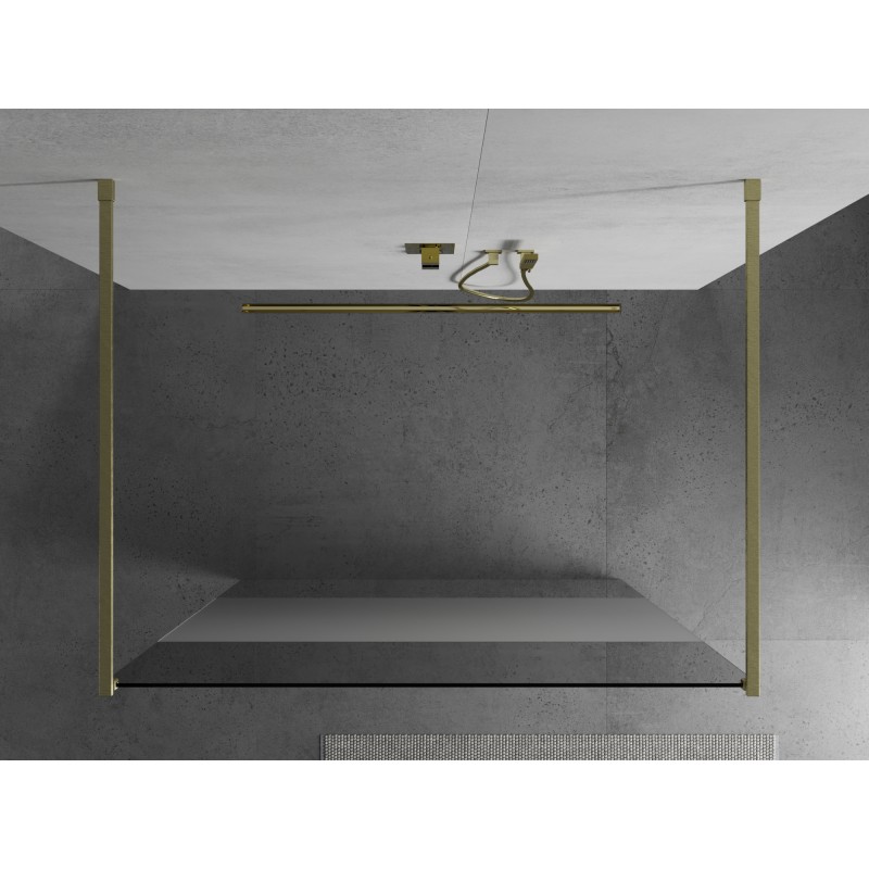 Mexen Kioto freistehende Duschwand 120 x 200 cm, transparent/satiniert 8 mm, gebürstetes Gold - 800-120-002-55-35