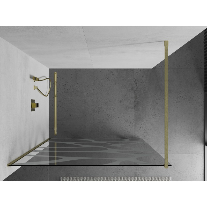 Mexen Kioto Duschwand Walk-in 130 x 200 cm, weiße Welle 8 mm, gebürstetes Gold - 800-130-101-55-97