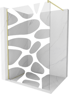 Mexen Kioto Duschwand Walk-in 130 x 200 cm, weiße Welle 8 mm, gebürstetes Gold - 800-130-101-55-97