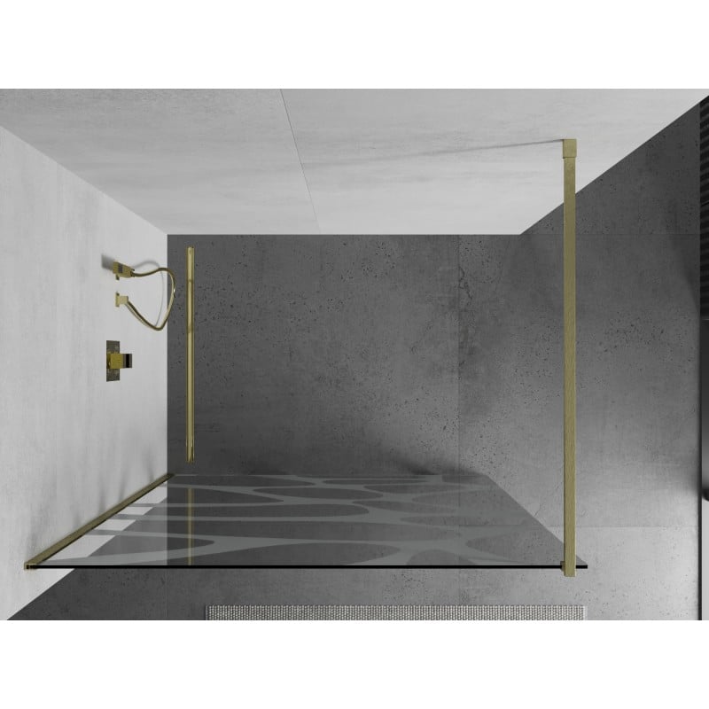 Mexen Kioto Duschwand Walk-in 140 x 200 cm, weiße Welle 8 mm, gebürstetes Gold - 800-140-101-55-97