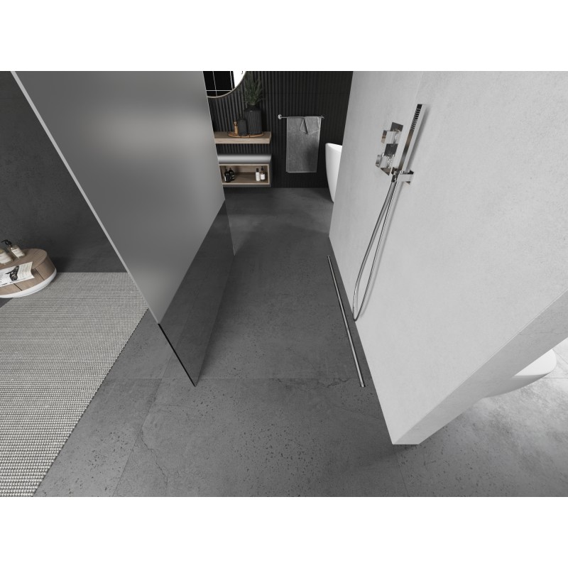 Mexen Kioto freistehende Duschwand 100 x 200 cm, transparent/gefroren 8 mm, gebürsteter Nickel - 800-100-002-97-35