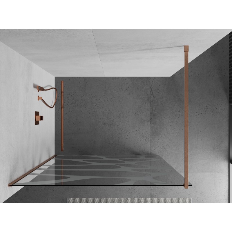 Mexen Kioto Duschwand Walk-in 100 x 200 cm, weiße Welle 8 mm, gebürstetes Kupfer - 800-100-101-65-97