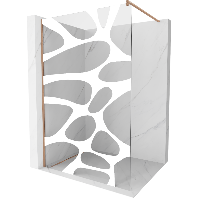 Mexen Kioto Duschwand Walk-in 130 x 200 cm, weiße Welle 8 mm, gebürstetes Kupfer - 800-130-101-65-97