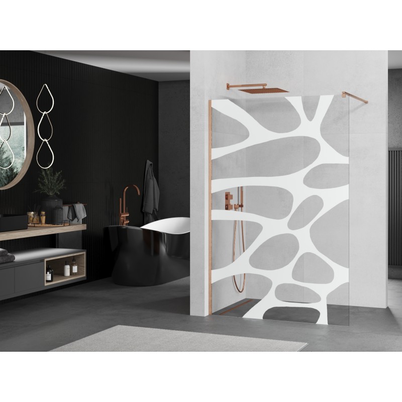 Mexen Kioto Duschwand Walk-in 140 x 200 cm, weiße Welle 8 mm, gebürstetes Kupfer - 800-140-101-65-97