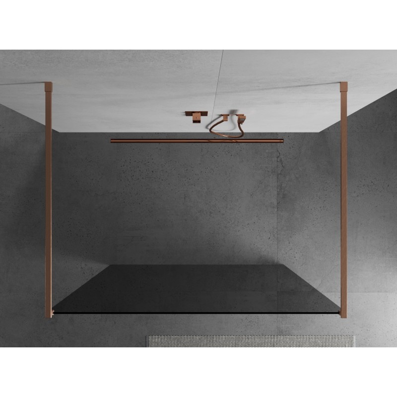 Mexen Kioto freistehende Duschwand 120 x 200 cm, Graphit 8 mm, gebürstetes Kupfer - 800-120-002-65-40