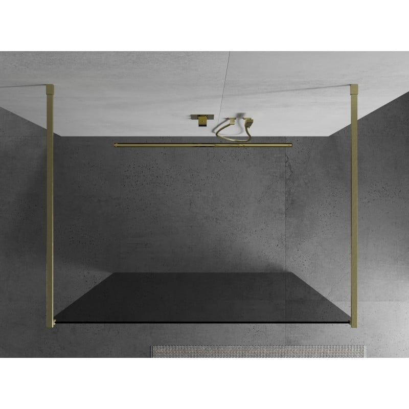 Mexen Kioto freistehende Duschwand 110 x 200 cm, Grafit 8 mm, gebürstetes Gold - 800-110-002-55-40