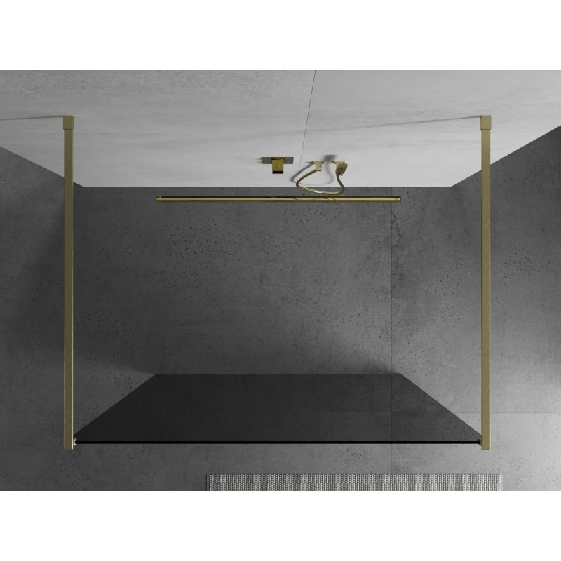 Mexen Kioto freistehende Duschwand 140 x 200 cm, grafit 8 mm, gebürstetes Gold - 800-140-002-55-40