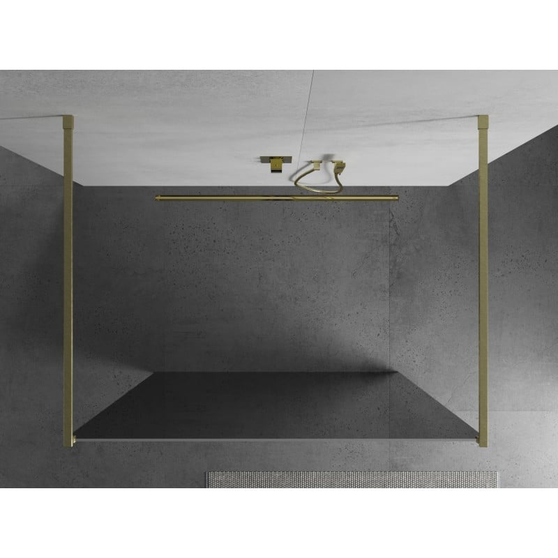 Mexen Kioto freistehende Duschwand 110 x 200 cm, Spiegel 8 mm, gebürstetes Gold - 800-110-002-55-50