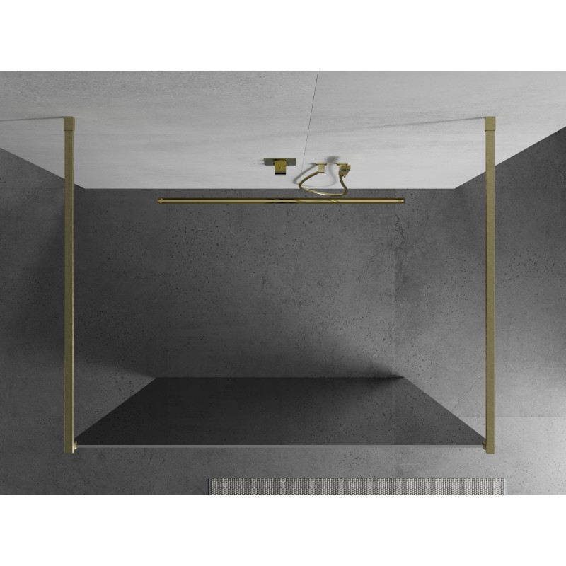 Mexen Kioto freistehende Duschwand 140 x 200 cm, Spiegel 8 mm, gebürstetes Gold - 800-140-002-55-50