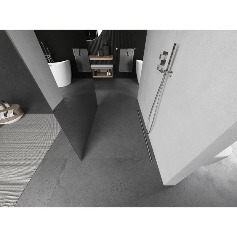 Mexen Kioto freistehende Duschwand 140 x 200 cm, Spiegel 8 mm, gebürsteter Nickel - 800-140-002-97-50