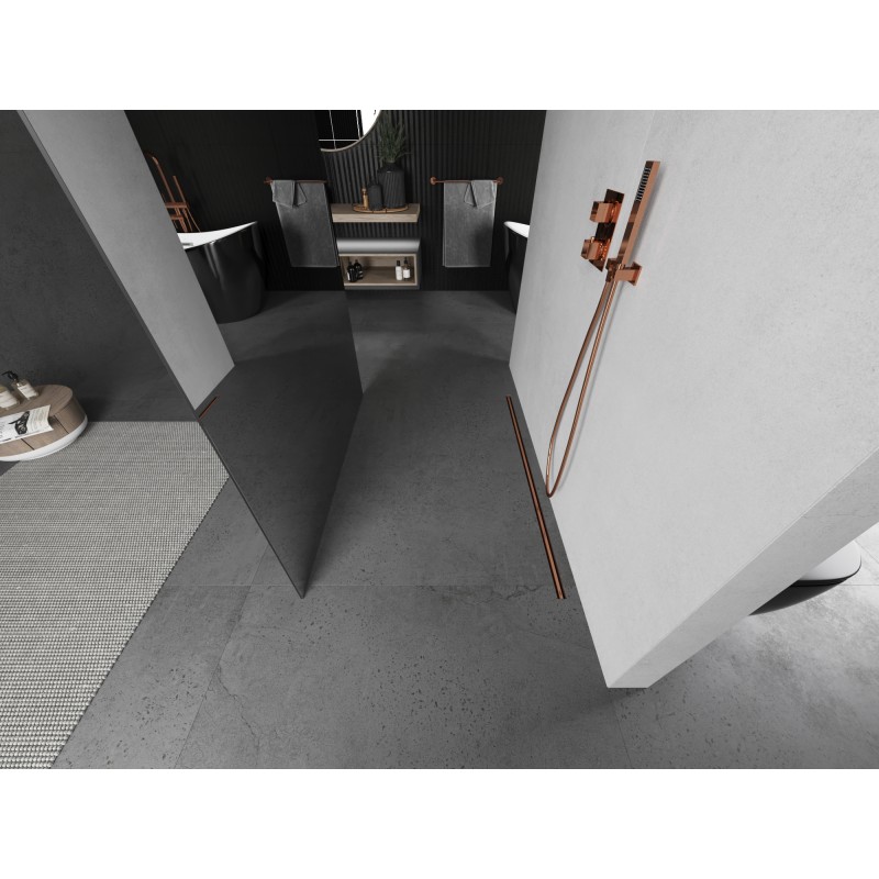 Mexen Kioto freistehende Duschwand 130 x 200 cm, Spiegel 8 mm, gebürstetes Kupfer - 800-130-002-65-50