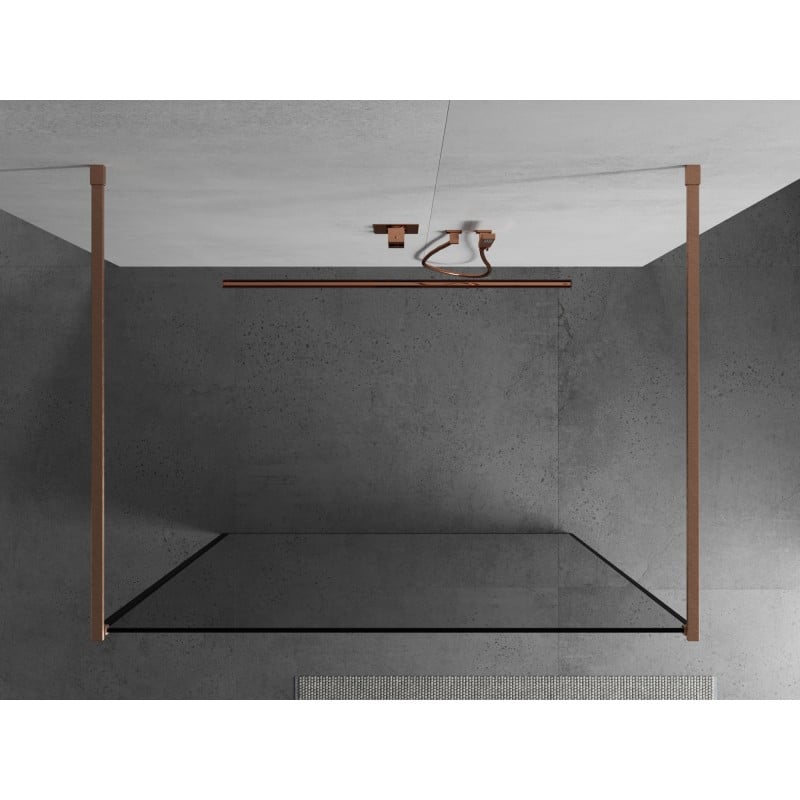 Mexen Kioto freistehende Duschwand 150 x 200 cm, schwarzer Rahmen 8 mm, gebürstetes Kupfer - 800-150-002-65-70