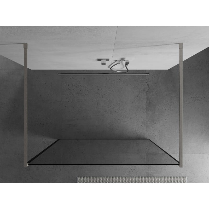 Mexen Kioto freistehende Duschwand 110 x 200 cm, schwarzer Rahmen 8 mm, gebürsteter Nickel - 800-110-002-97-70