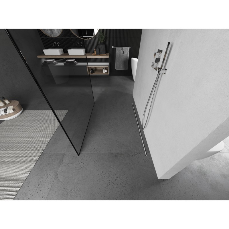 Mexen Kioto freistehende Duschwand 140 x 200 cm, schwarzer Rahmen 8 mm, gebürsteter Nickel - 800-140-002-97-70