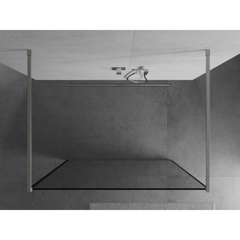 Mexen Kioto freistehende Duschwand 150 x 200 cm, schwarzer Rahmen 8 mm, gebürsteter Nickel - 800-150-002-97-70
