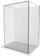 Mexen Kioto freistehende Duschwand 100 x 200 cm, schwarzer Rahmen 8 mm, gebürstetes Gold - 800-100-002-55-70