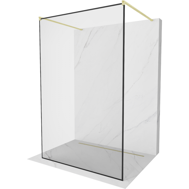 Mexen Kioto freistehende Duschwand 130 x 200 cm, schwarzer Rahmen 8 mm, gebürstetes Gold - 800-130-002-55-70