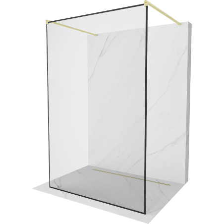 Mexen Kioto Freistehende Duschwand 150 x 200 cm, schwarzer Rahmen 8 mm, gebürstetes Gold - 800-150-002-55-70