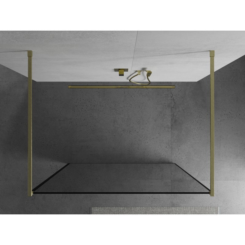 Mexen Kioto Freistehende Duschwand 150 x 200 cm, schwarzer Rahmen 8 mm, gebürstetes Gold - 800-150-002-55-70