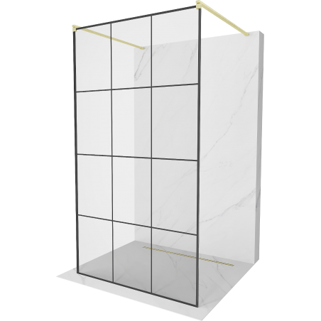 Mexen Kioto Freistehende Duschwand 100 x 200 cm, schwarzes Gitter 8 mm, gebürstetes Gold - 800-100-002-55-77