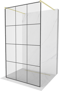 Mexen Kioto Freistehende Duschwand 120 x 200 cm, schwarzes Gitter 8 mm, gebürstetes Gold - 800-120-002-55-77