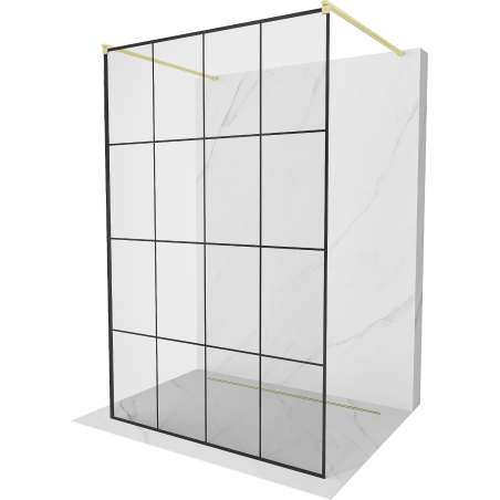 Mexen Kioto freistehende Duschwand 140 x 200 cm, schwarzes Gitter 8 mm, gebürstetes Gold - 800-140-002-55-77