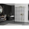 Mexen Kioto Freistehende Duschwand 150 x 200 cm, schwarzes Gitter 8 mm, gebürstetes Gold - 800-150-002-55-77