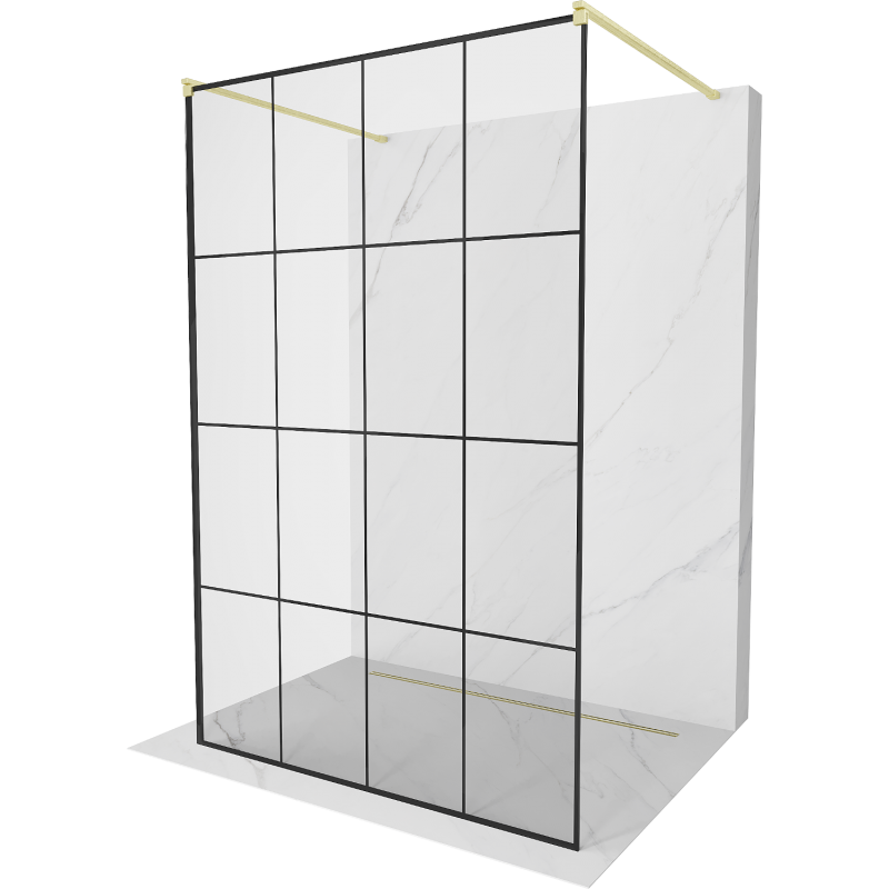 Mexen Kioto Freistehende Duschwand 150 x 200 cm, schwarzes Gitter 8 mm, gebürstetes Gold - 800-150-002-55-77
