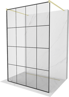Mexen Kioto Freistehende Duschwand 150 x 200 cm, schwarzes Gitter 8 mm, gebürstetes Gold - 800-150-002-55-77
