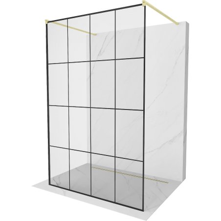 Mexen Kioto Freistehende Duschwand 160 x 200 cm, schwarze Gitter 8 mm, gebürstetes Gold - 800-160-002-55-77