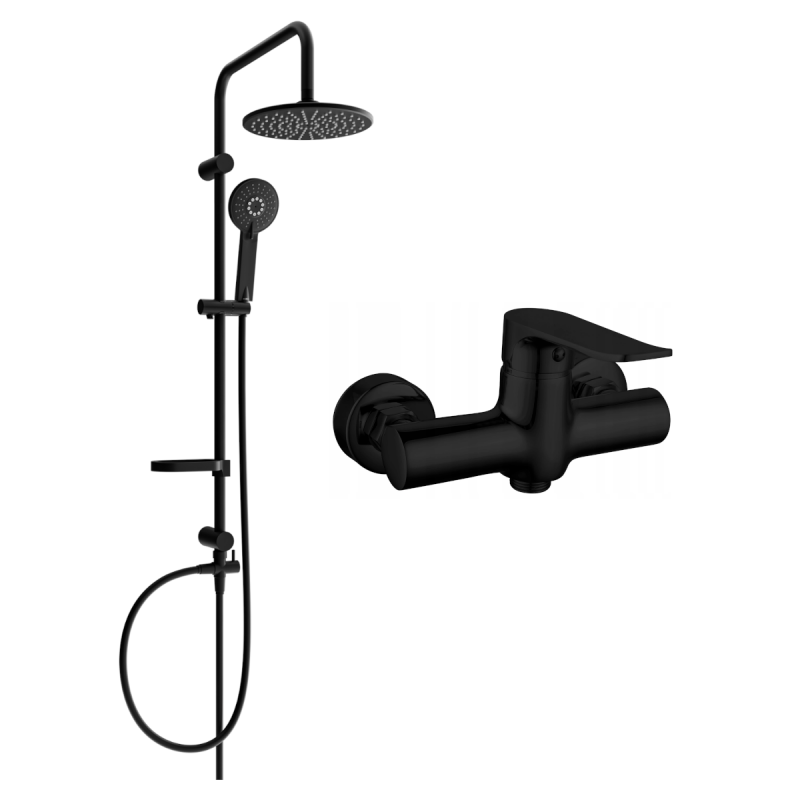 Mexen Pecos Carl Aufputz-Duschset mit Regenbrause und Duscharmatur, schwarz - 72740240-70