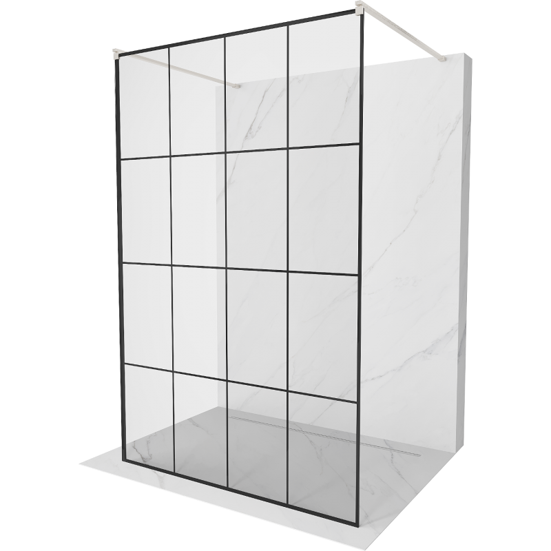 Mexen Kioto Freistehende Duschwand 140 x 200 cm, schwarzes Gitter 8 mm, gebürsteter Nickel - 800-140-002-97-77