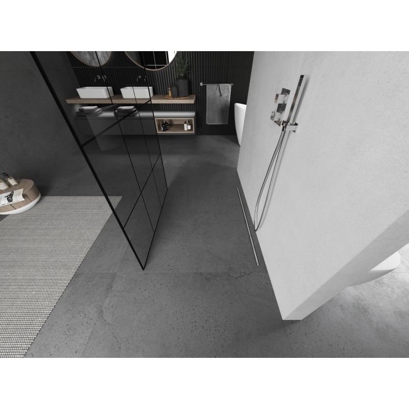 Mexen Kioto freistehende Duschwand 120 x 200 cm, schwarzes Gitter 8 mm, gebürstetes Nickel - 800-120-002-97-77