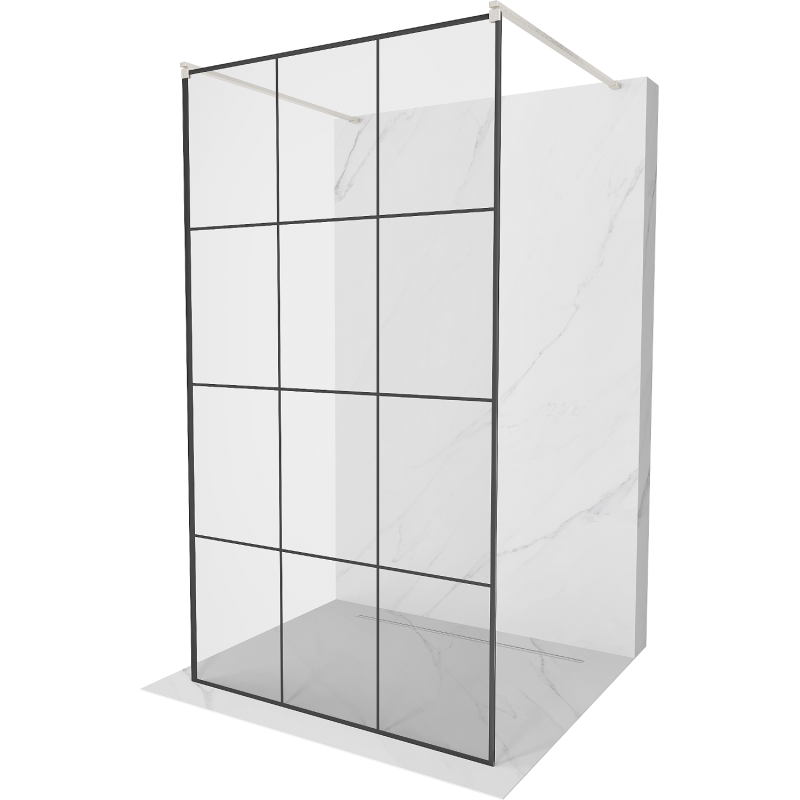 Mexen Kioto freistehende Duschwand 120 x 200 cm, schwarzes Gitter 8 mm, gebürstetes Nickel - 800-120-002-97-77