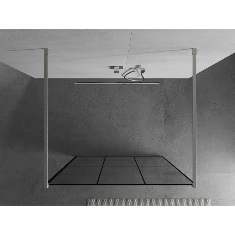 Mexen Kioto Freistehende Duschwand 100 x 200 cm, schwarzes Gitter 8 mm, gebürstetes Nickel - 800-100-002-97-77