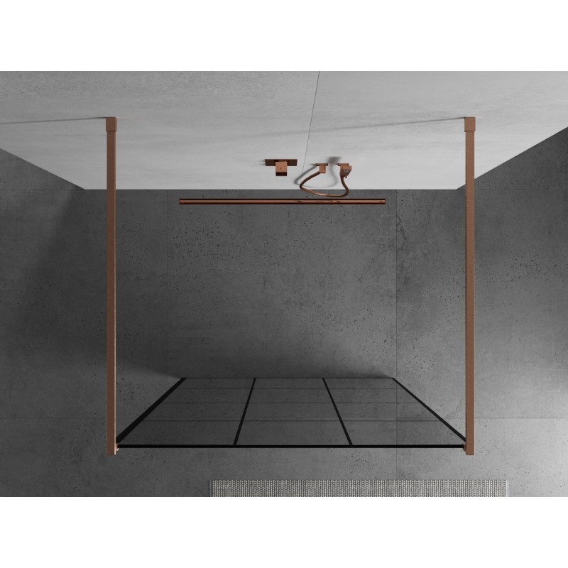 Mexen Kioto Freistehende Duschwand 100 x 200 cm, schwarzes Gitter 8 mm, gebürstetes Kupfer - 800-100-002-65-77