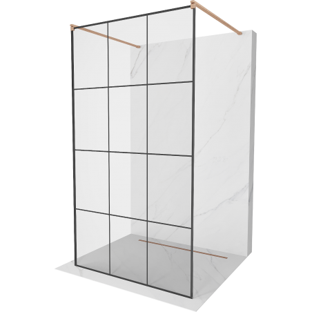 Mexen Kioto Freistehende Duschwand 100 x 200 cm, schwarzes Gitter 8 mm, gebürstetes Kupfer - 800-100-002-65-77