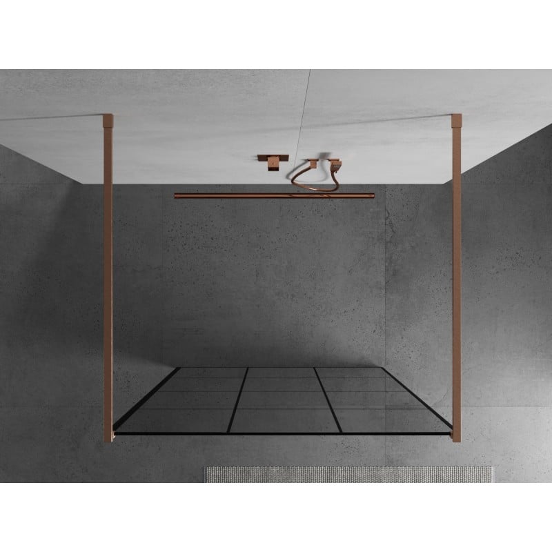 Mexen Kioto freistehende Duschwand 110 x 200 cm, schwarzes Gitter 8 mm, gebürstetes Kupfer - 800-110-002-65-77
