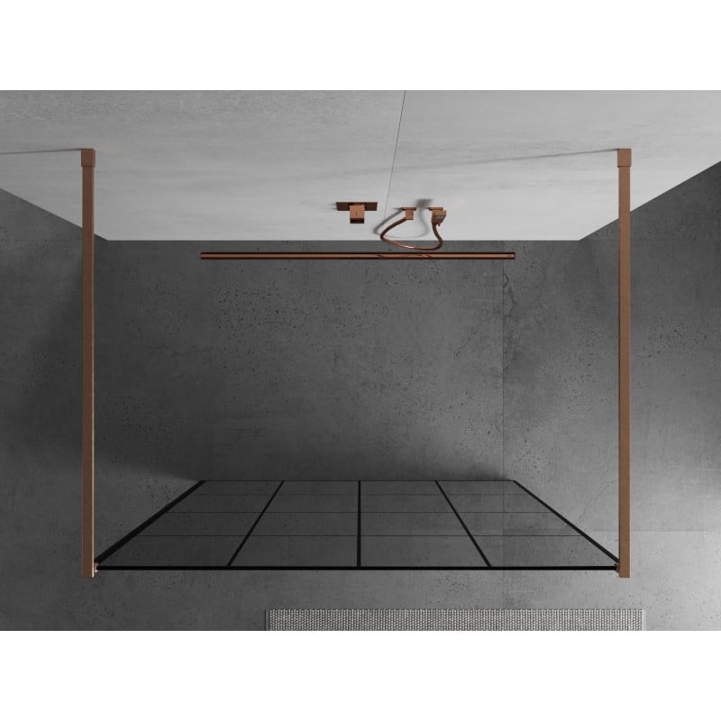 Mexen Kioto Freistehende Duschwand 140 x 200 cm, schwarzes Gitter 8 mm, gebürstetes Kupfer - 800-140-002-65-77