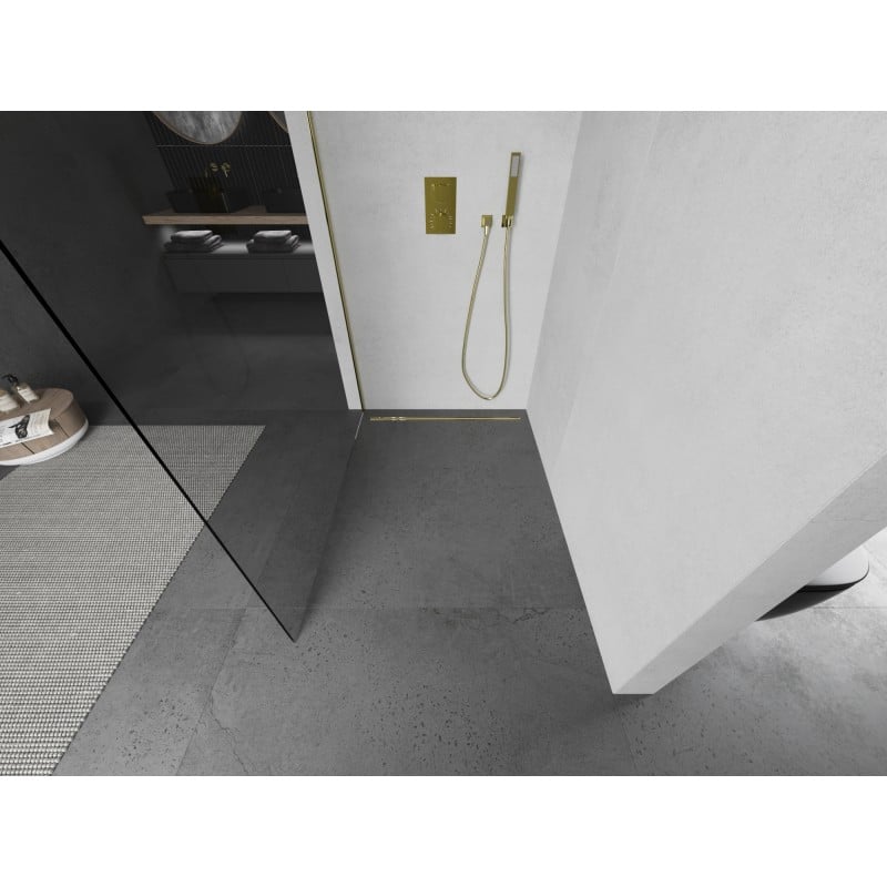 Mexen Kioto L Duschwand Walk-in 90 x 200 cm, transparent, gold - 800-090-103-50-00