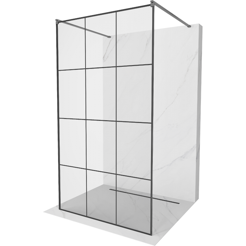 Mexen Kioto Freistehende Duschwand 100 x 200 cm, schwarzes Gitter 8 mm, gebürstet Pistole Grau - 800-100-002-66-77