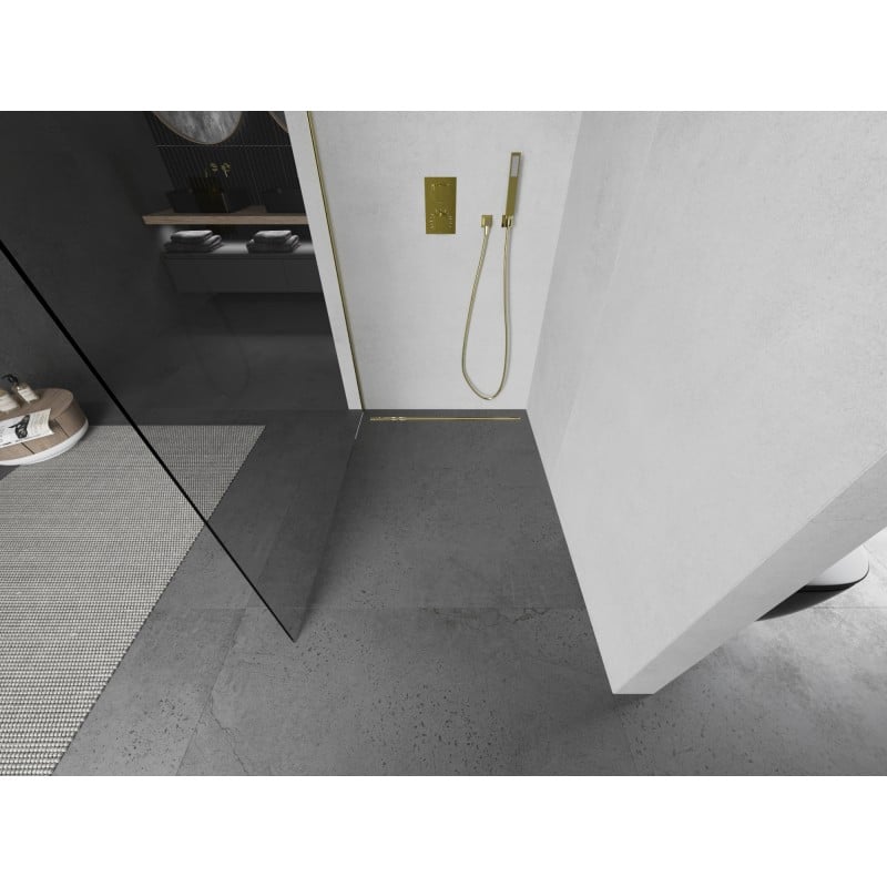 Mexen Kioto L Duschwand Walk-in 100 x 200 cm, transparent, gold gebürstet - 800-100-103-55-00