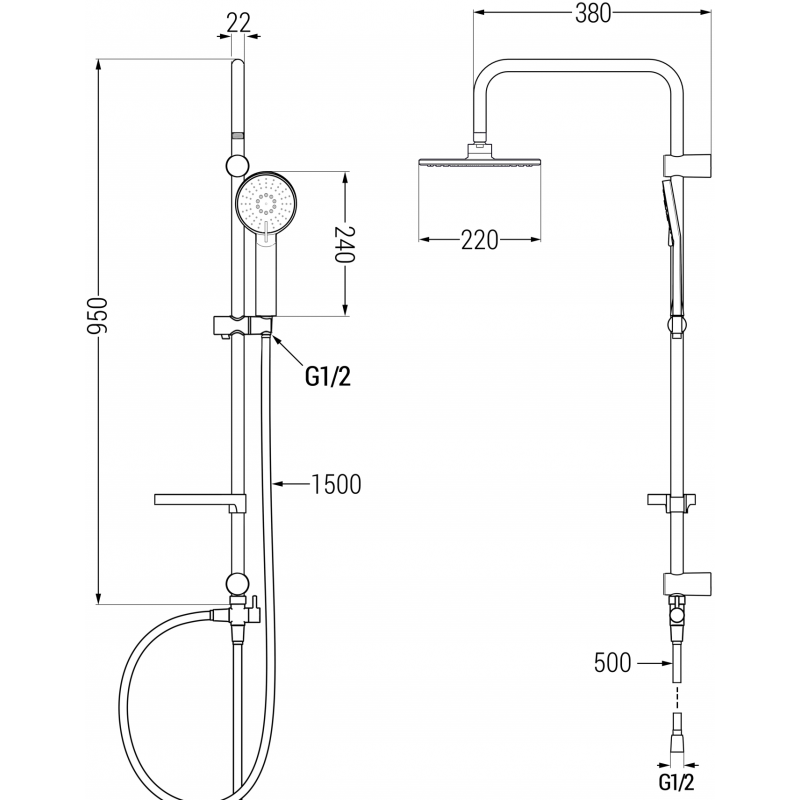 Mexen Cetus Carl Aufputz-Duschset mit Regenduschkopf und Duscharmatur, schwarz - 744340240-70