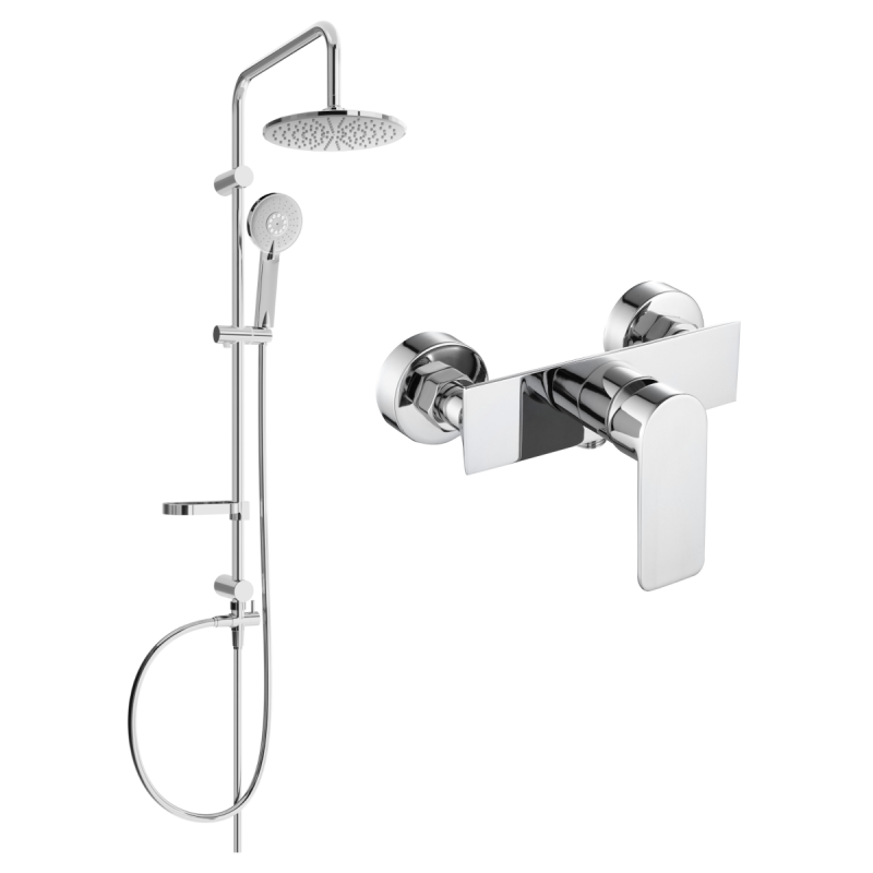 Mexen Alfa Carl Aufputz-Duschset mit Regenduschkopf und Duscharmatur, Chrom - 745740240-00