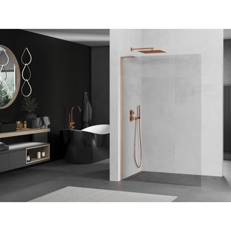Mexen Kioto L Duschwand Walk-in 90 x 200 cm, transparent, gebürstetes Kupfer - 800-090-103-65-00