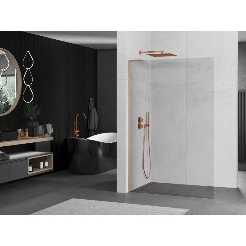 Mexen Kioto L Duschwand Walk-in 105 x 200 cm, transparent, gebürstetes Kupfer - 800-105-103-65-00