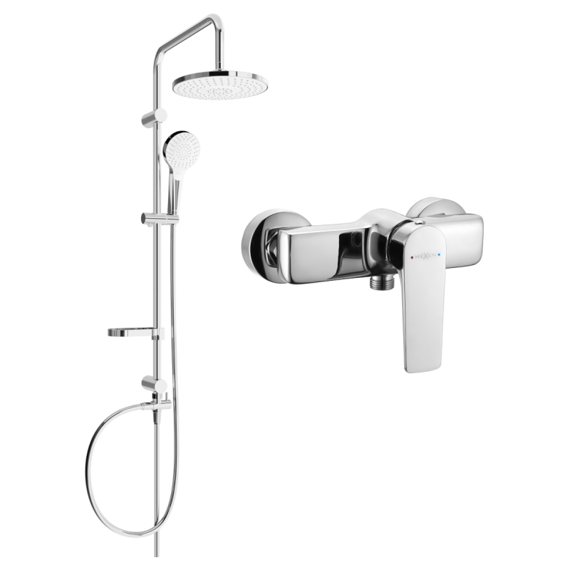 Mexen Lynx Erik Aufputz-Duschset mit Regendusche und Duscharmatur, Chrom - 745940205-00