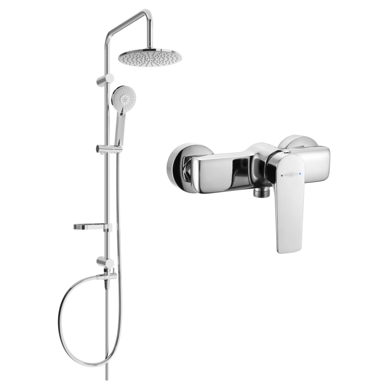 Mexen Carl Aufputz-Duschset mit Regendusche und Duscharmatur Lynx, Chrom - 745940240-00