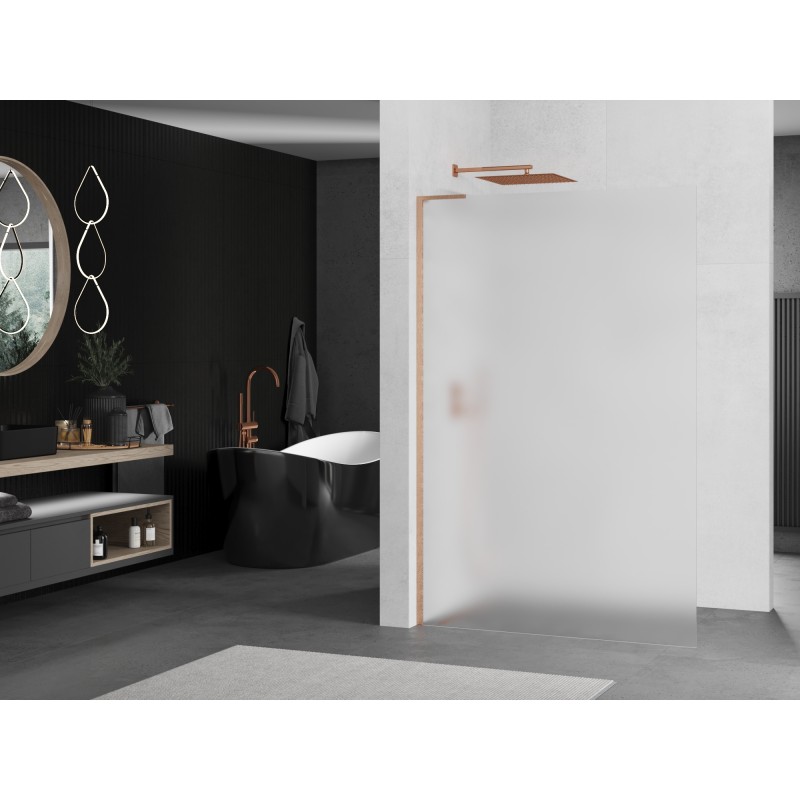 Mexen Kioto L Duschwand Walk-in 70 x 200 cm, Eisglas, gebürstetes Kupfer - 800-070-103-65-30