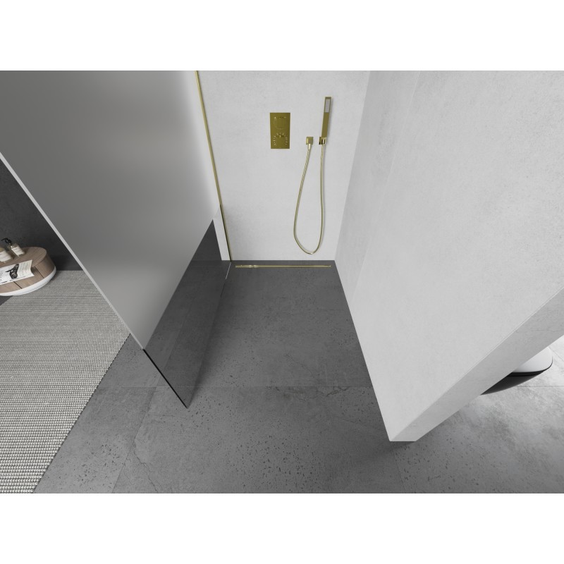 Mexen Kioto L Duschwand Walk-in 80 x 200 cm, transparent/frost, gold - 800-080-103-50-35